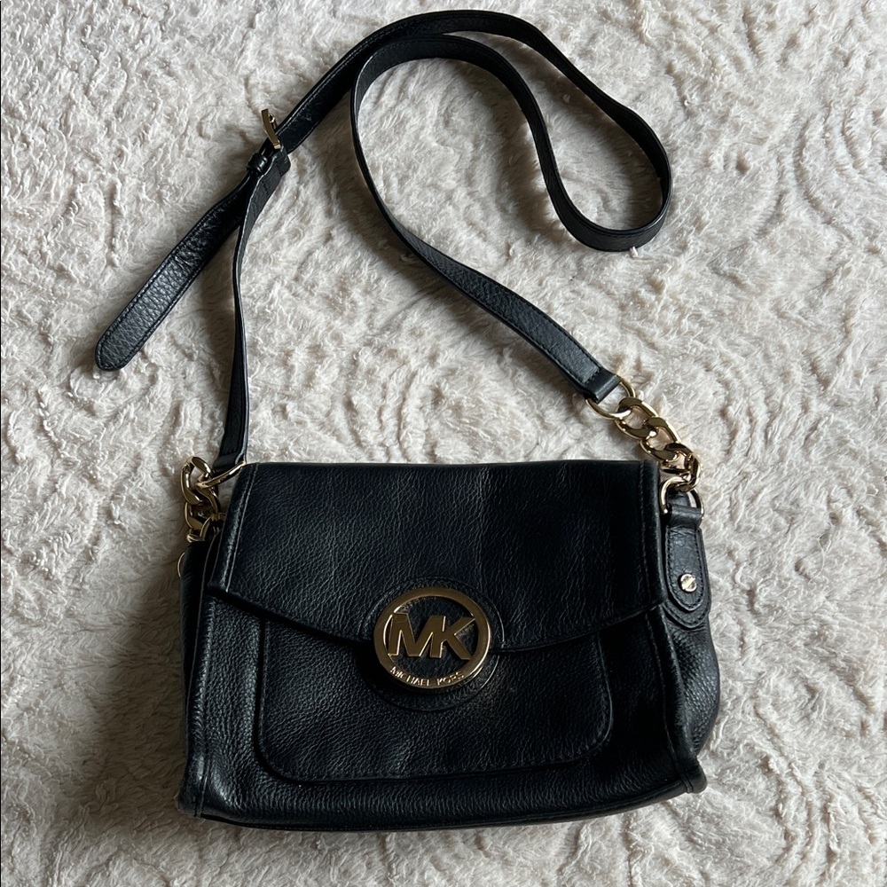 Michael Kors Black Crossbody Bag with Gold Accents